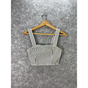 Zara Tank Top Womens XS Blue White Stripe Square Neck Cropped Bustier Top